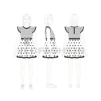 Kids girl frock, polka dot bow flat sketch, croqui sketch