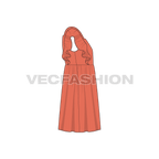 Kids girl frock, shoulder ruffle flat sketch, side view