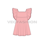 Kids girl frock, armhole ruffle flat sketch, back view