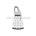 Kids girl frock, polka dot bow flat sketch, side view