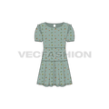 Kids girl frock dress flat sketch, front view