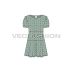 Kids girl frock dress flat sketch, front view
