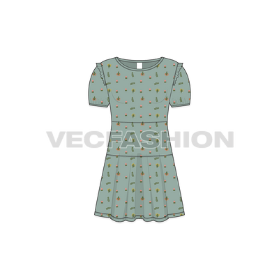 Kids girl frock dress flat sketch, front view