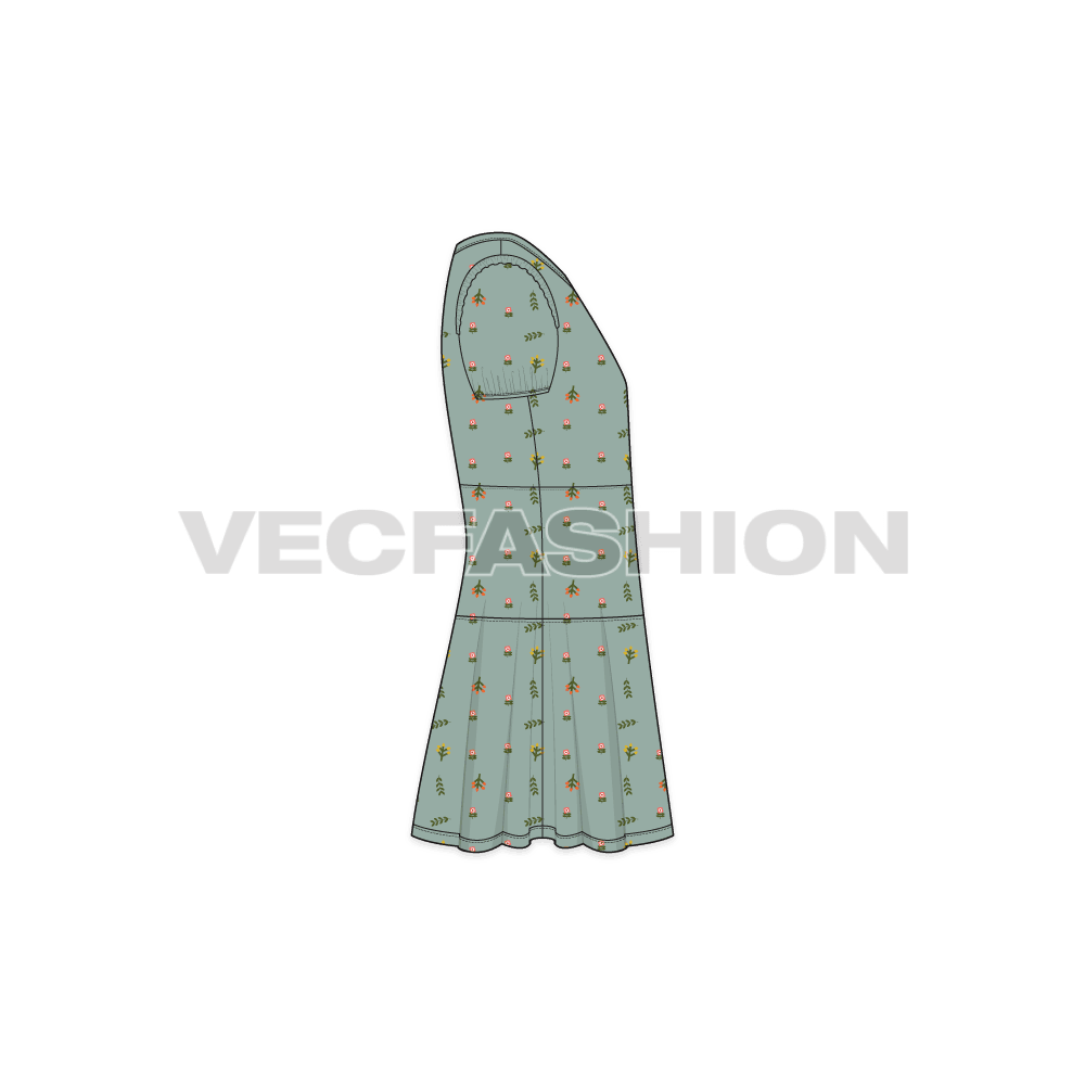 Kids girl frock dress flat sketch, side view