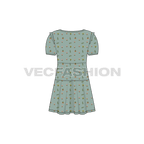 Kids girl frock dress flat sketch, back view