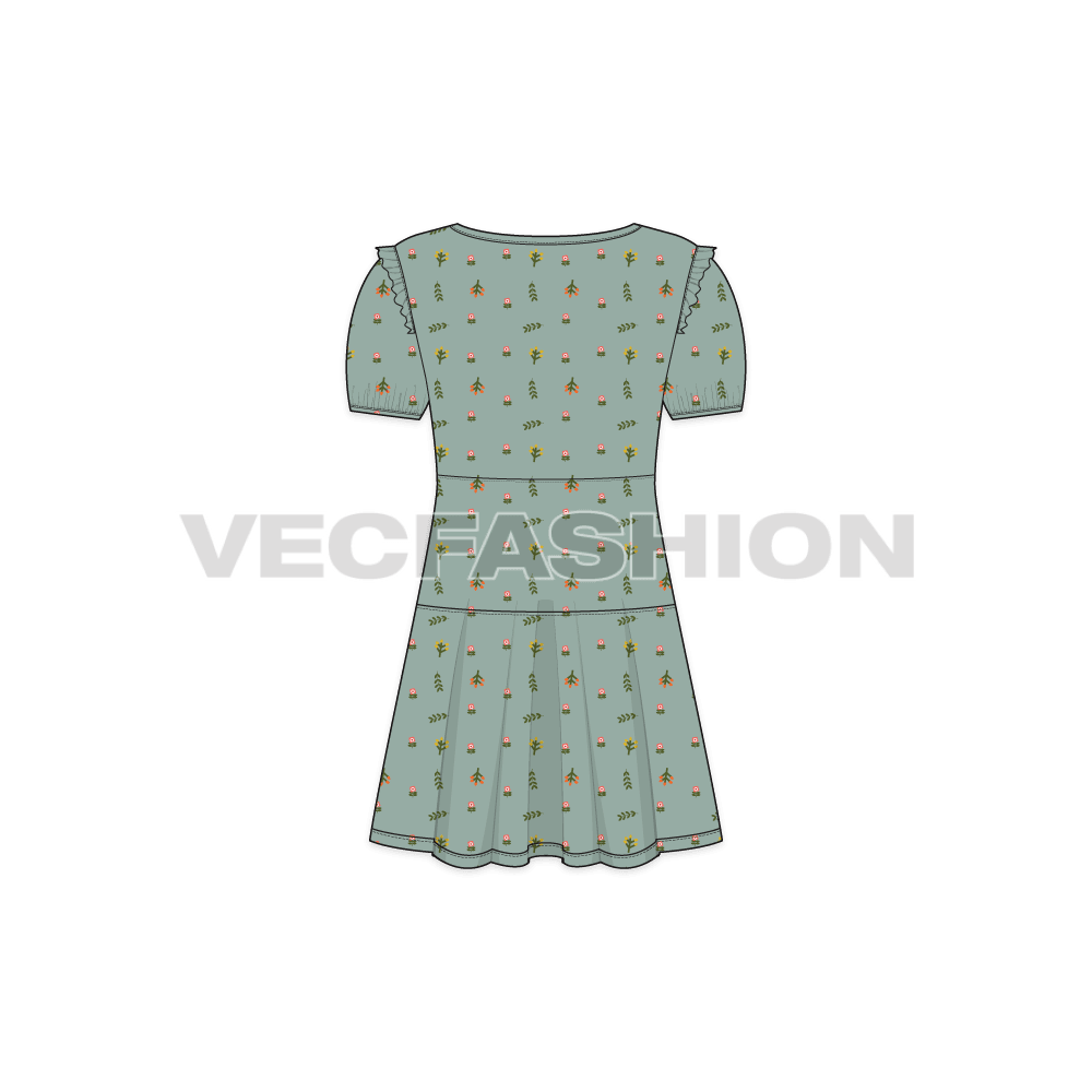 Kids girl frock dress flat sketch, back view