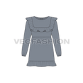 Kids girl party dress, ruffled yoke flat sketch, front view