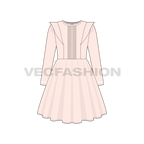Kids girl party dress, lace flat sketch, front view