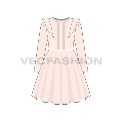 Kids girl party dress, lace flat sketch, front view