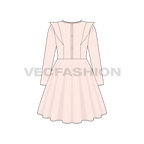 Kids girl party dress, lace flat sketch, back view