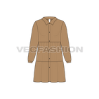 Kids girl shirt dress flat sketch, front view