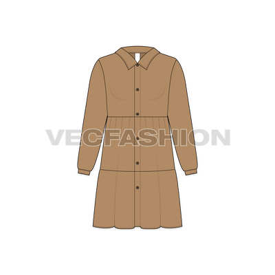 Kids girl shirt dress flat sketch, front view
