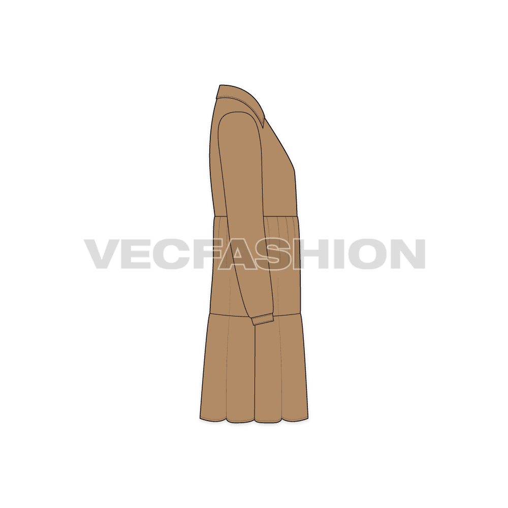 Kids girl shirt dress flat sketch, side view