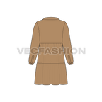 Kids girl shirt dress flat sketch, back view
