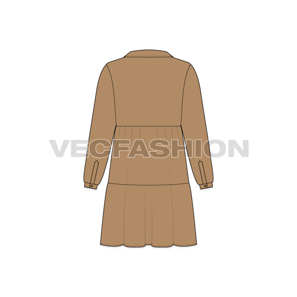 Kids girl shirt dress flat sketch, back view