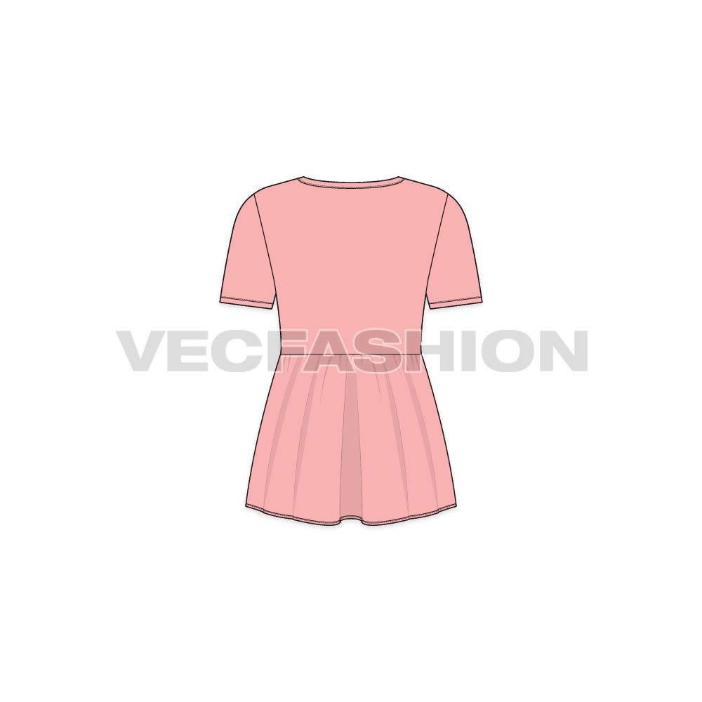 Kids girl short dress flat sketch, back view