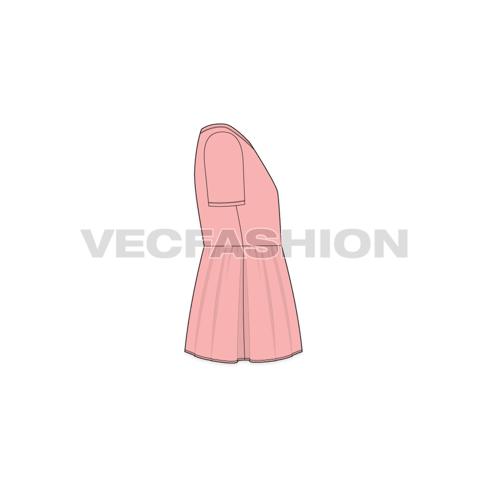 Kids girl short dress flat sketch, side view
