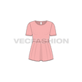 Kids girl short dress flat sketch, front view