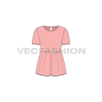 Kids girl short dress flat sketch, front view
