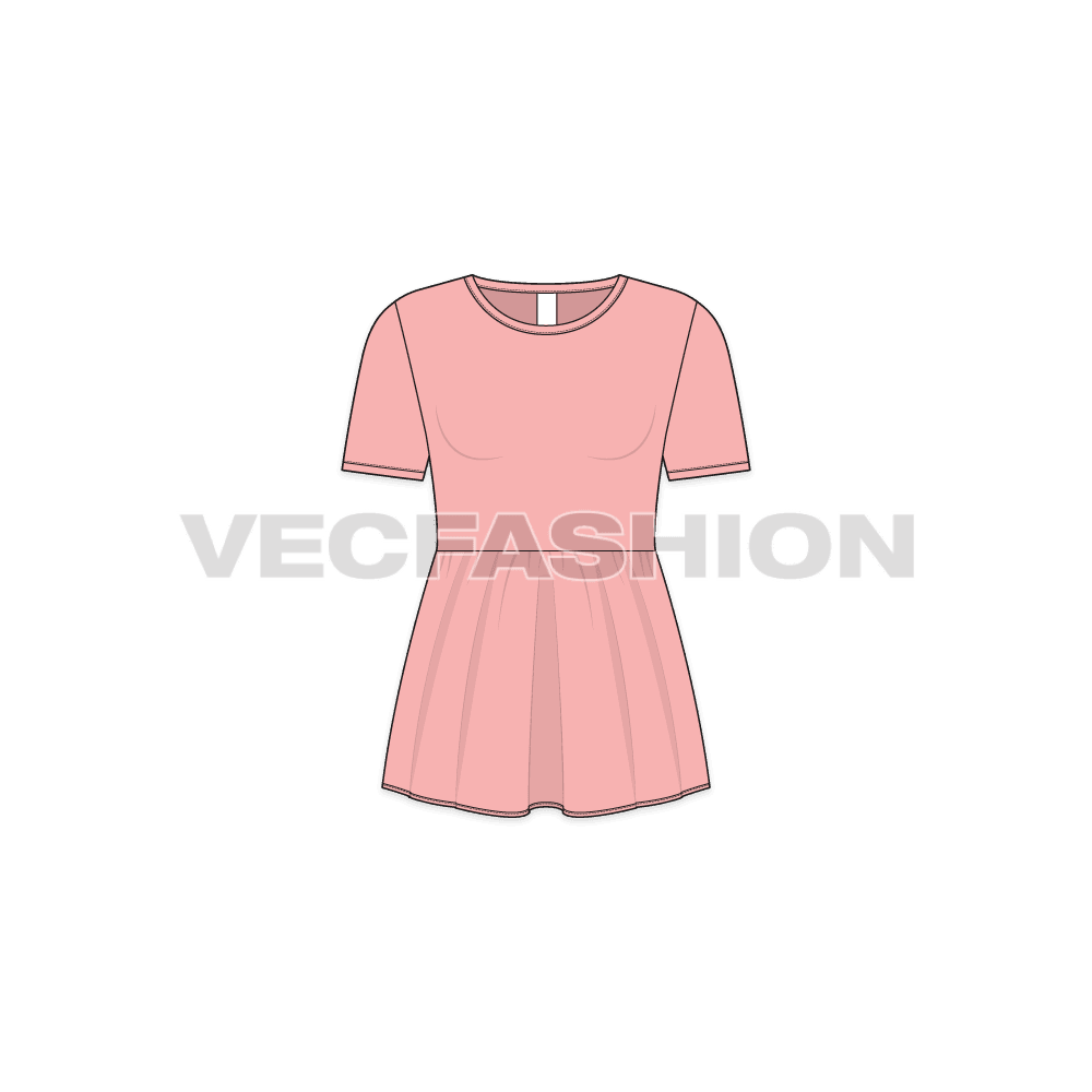 Kids girl short dress flat sketch, front view