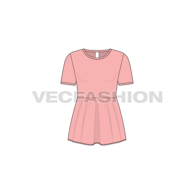 Kids girl short dress flat sketch, front view