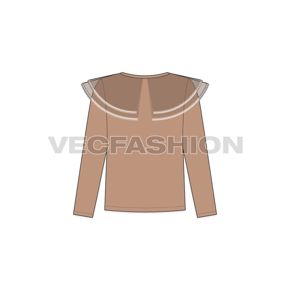 Kids girl stylish shirt flat sketch, back view