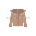 Kids girl stylish shirt flat sketch, front view