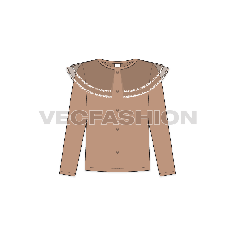 Kids girl stylish shirt flat sketch, front view