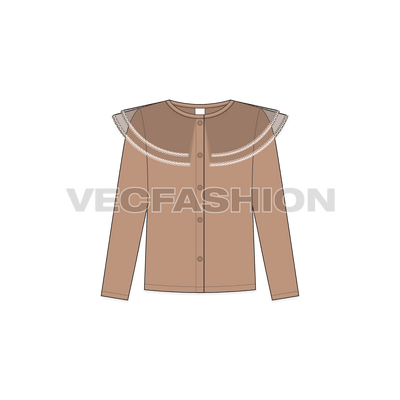 Kids girl stylish shirt flat sketch, front view
