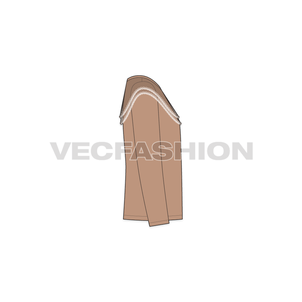Kids girl stylish shirt flat sketch, side view