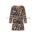 Kids girls animal print dress flat sketch, front view