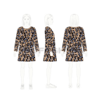 Kids girls animal print dress flat sketch, croqui sketch