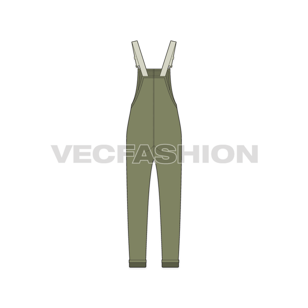 Kids girls dungaree flat sketch, back view