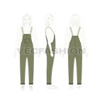 Kids girls dungaree flat sketch, croqui sketch