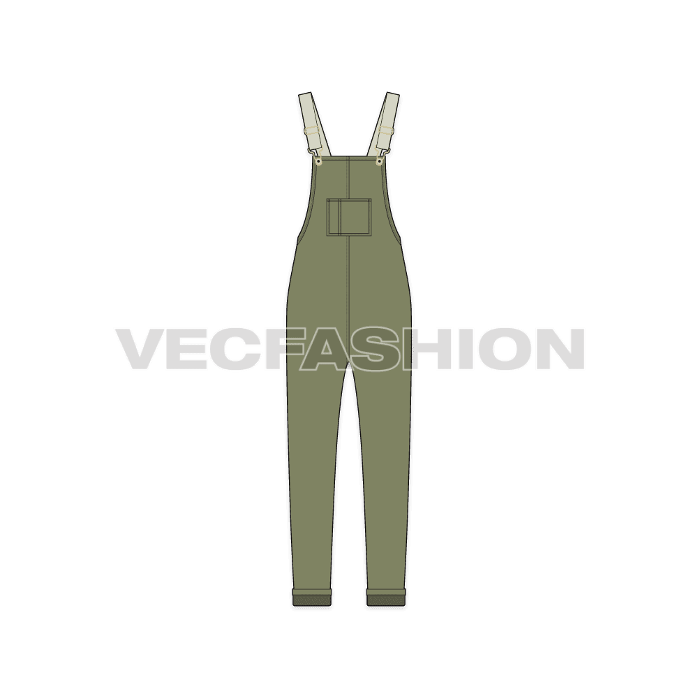 Kids girls dungaree flat sketch, front view