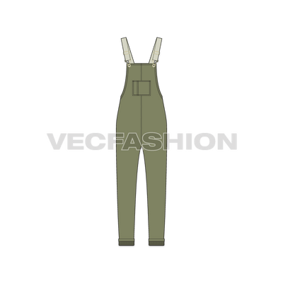 Kids girls dungaree flat sketch, front view