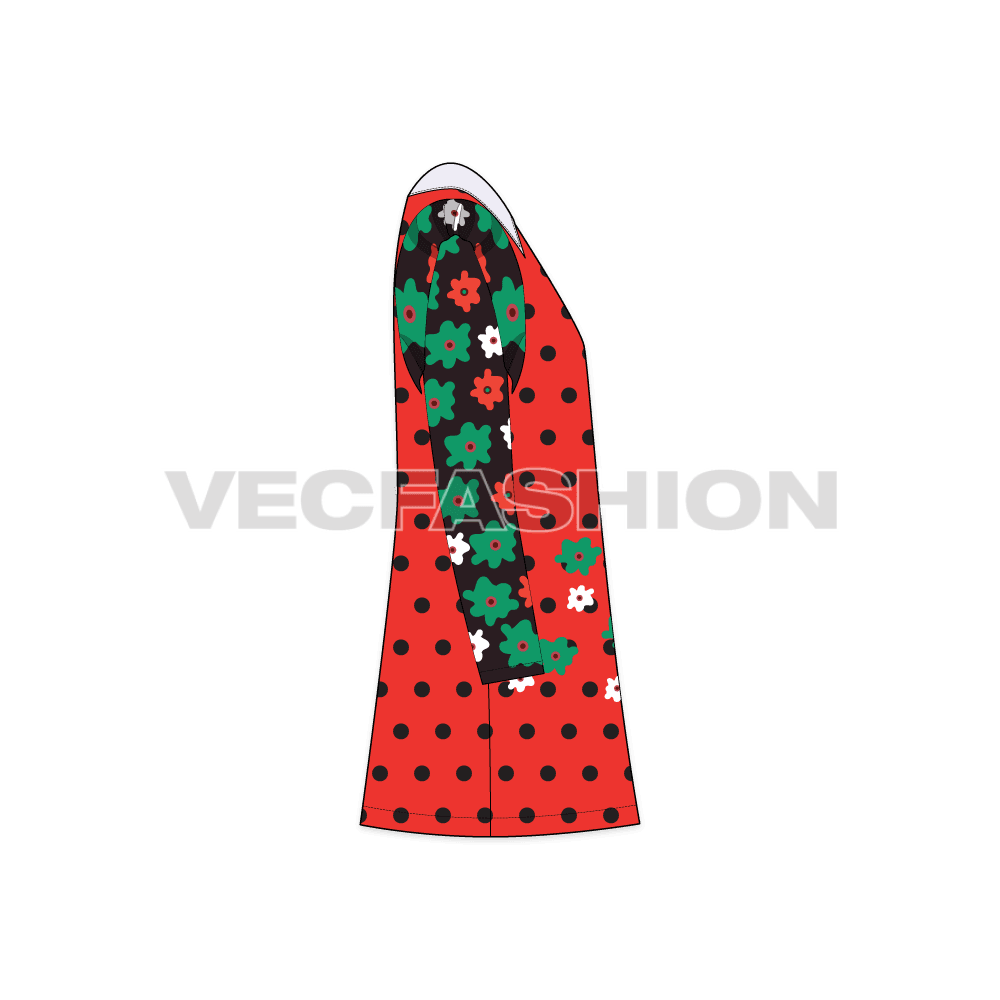 Kids girls floral dress flat sketch, side view