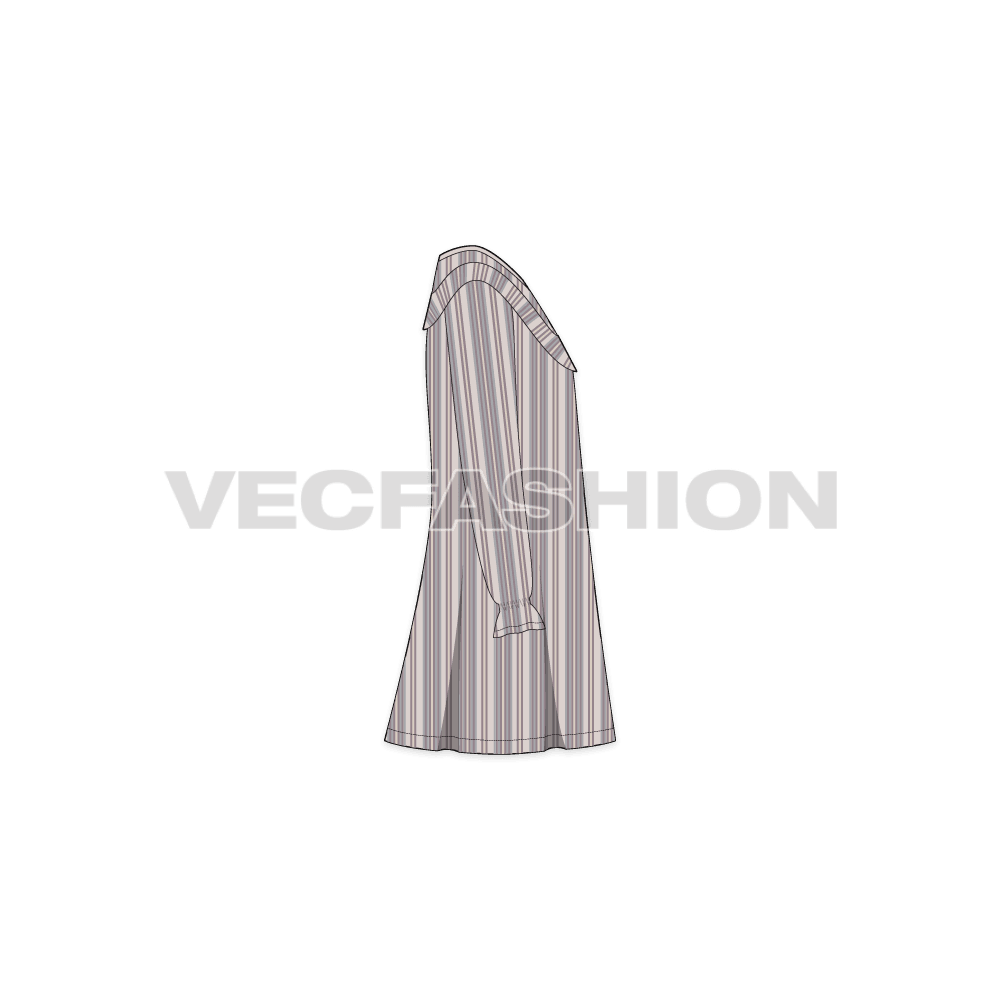 Kids girls frock, pinstripe flat sketch, side view