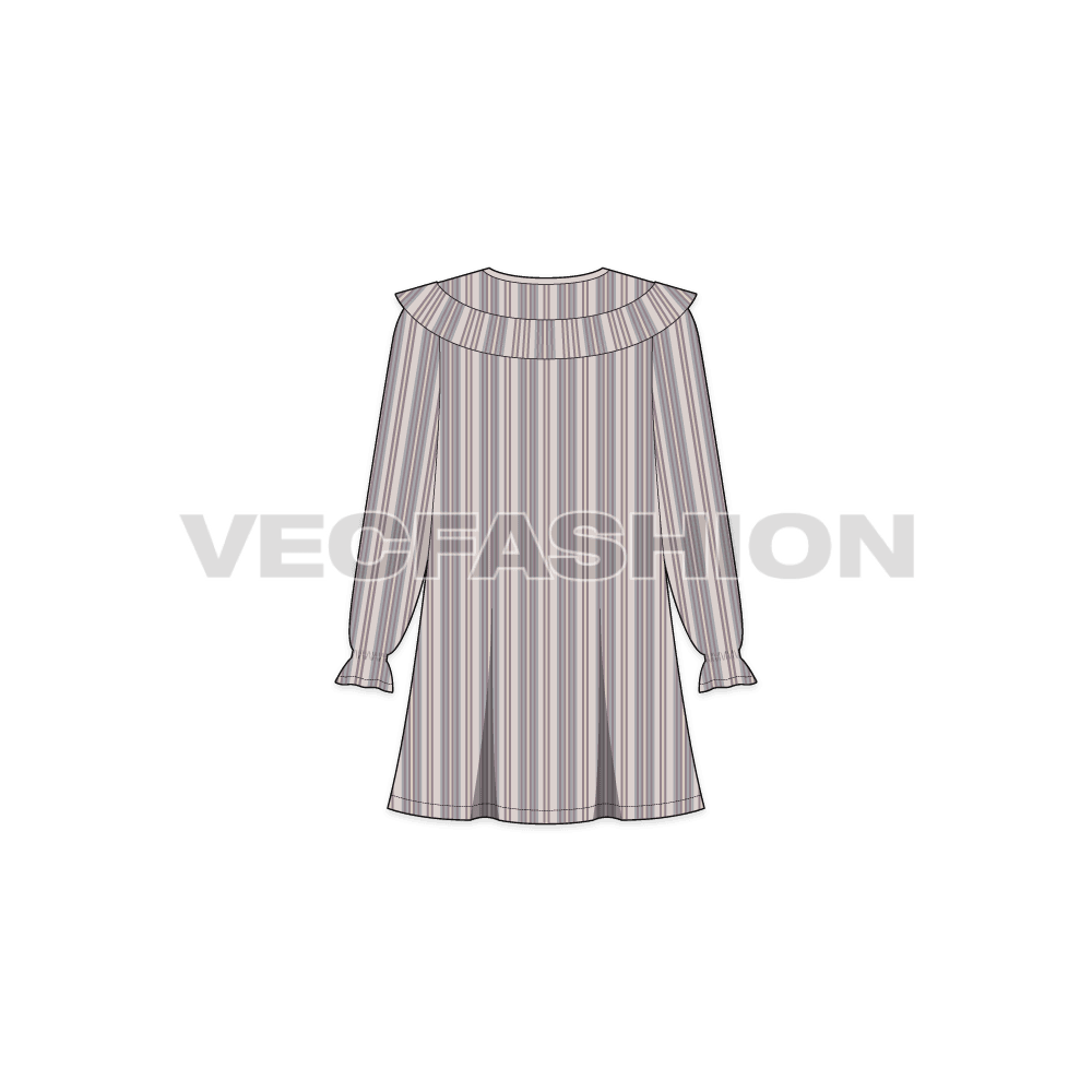 Kids girls frock, pinstripe flat sketch, back view