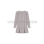Kids girls frock, pinstripe flat sketch, back view