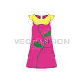 Kids girls frock, flower collar flat sketch, front view