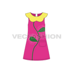Kids girls frock, flower collar flat sketch, front view