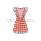 Kids girls frock, fairy wing flat sketch, front view