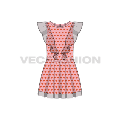 Kids girls frock, fairy wing flat sketch, front view