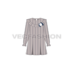 Kids girls frock, pinstripe flat sketch, front view