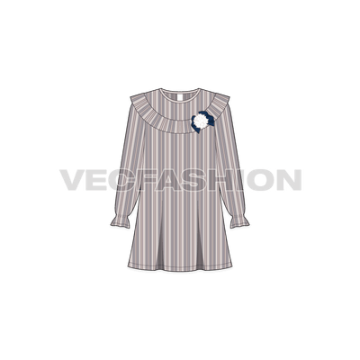Kids girls frock, pinstripe flat sketch, front view