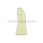 Kids girls frock, ruffled flat sketch, side view