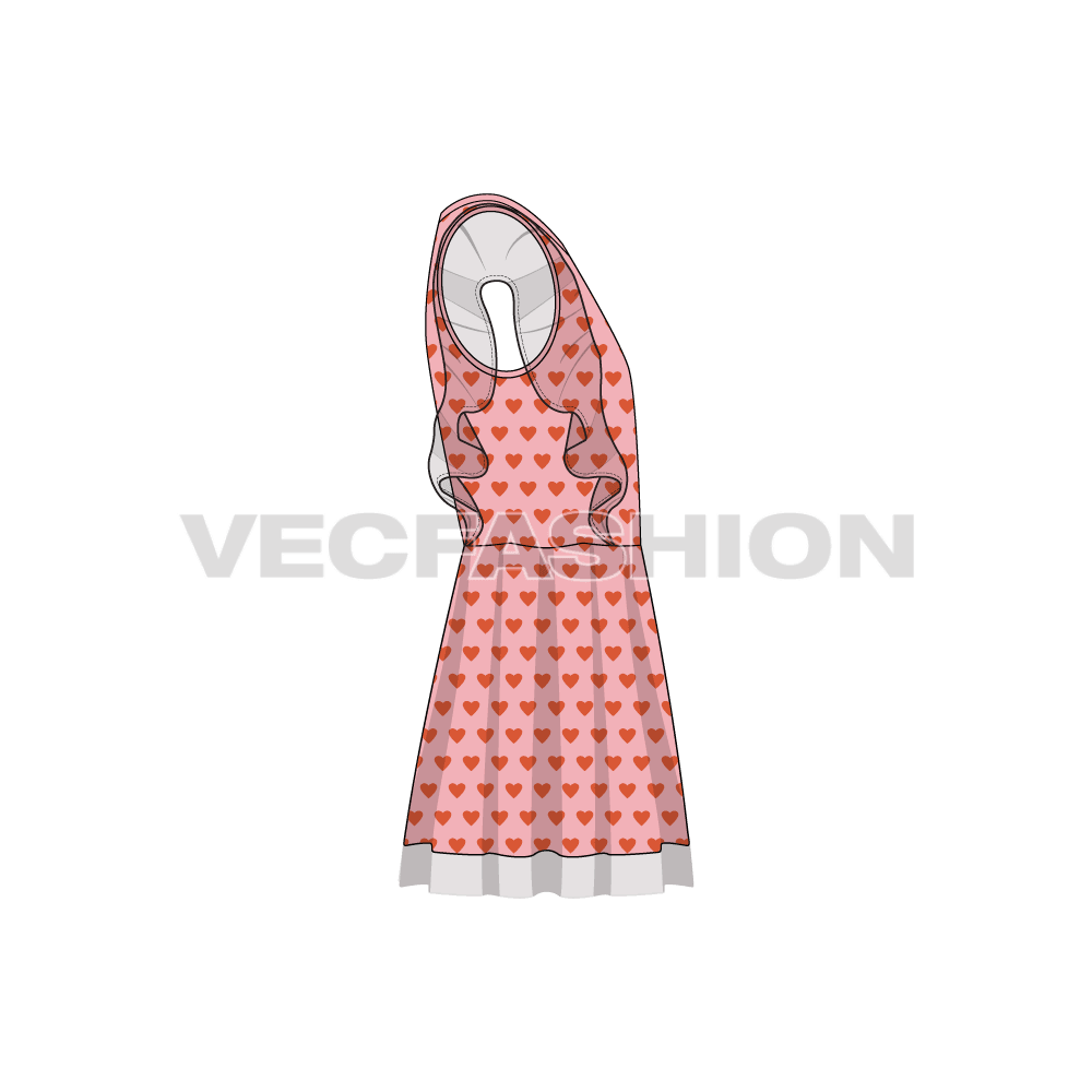 Kids girls frock, fairy wing flat sketch, side view