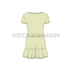 Kids girls frock, ruffled flat sketch, back view