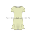 Kids girls frock, ruffled flat sketch, front view